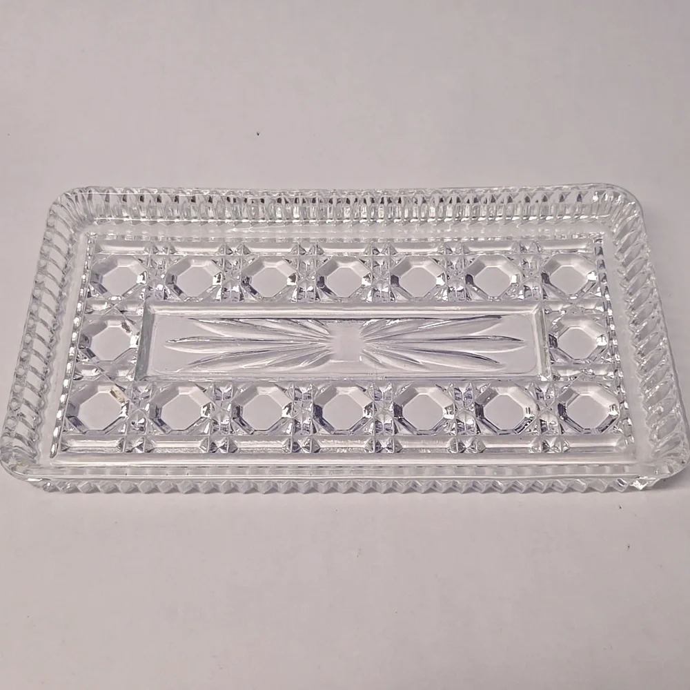 Vtg Indiana Glass Windsor Pattern Clear Glass Vanity Tray